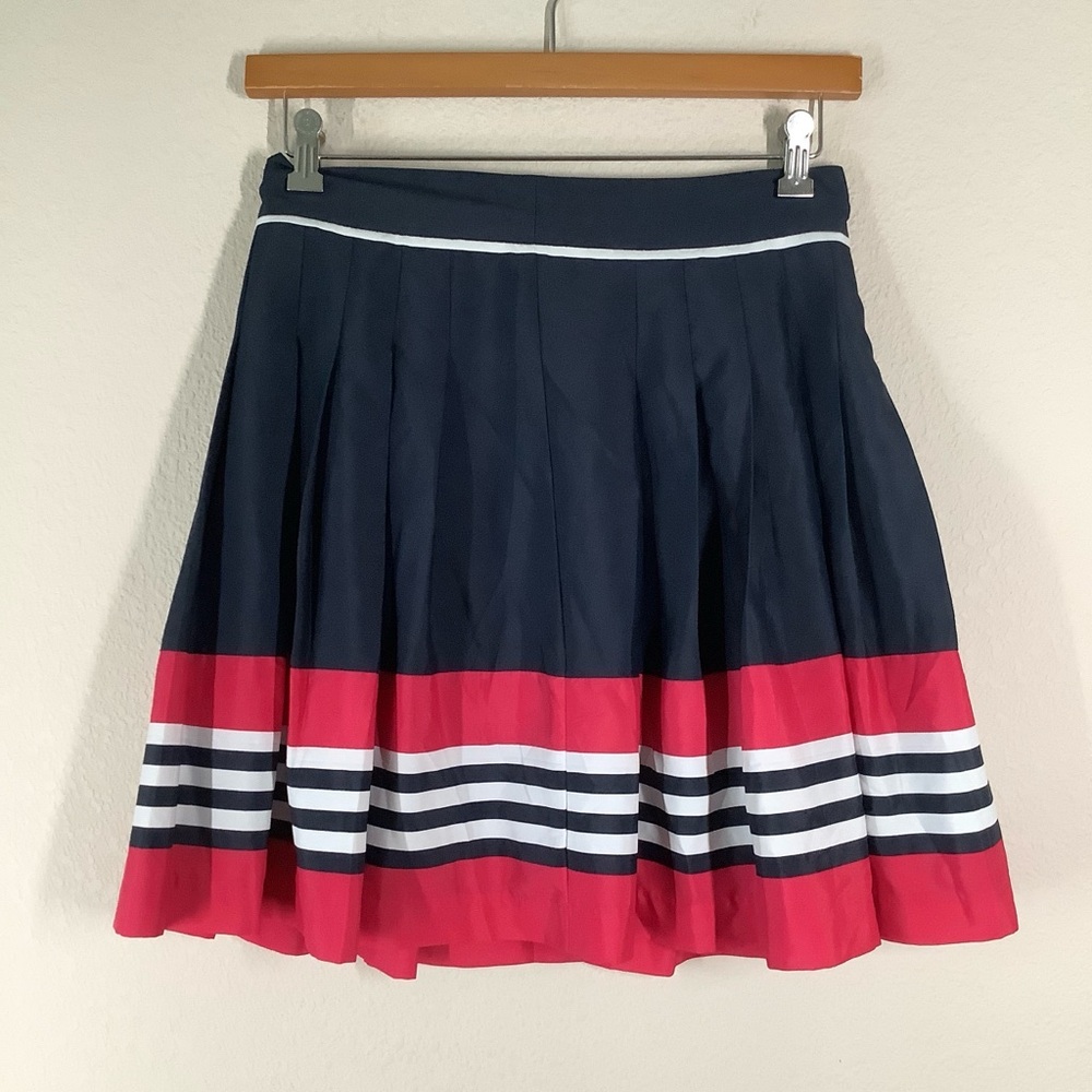 Preppy School Girl Pleated Skirt Size 4 Nautical Stripe Classic Spring Summer